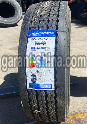 Windforce WT3000 (прицепная) 215/75 R17.5 135/133J 18PR - Фото реальной шины с этикеткой на улице